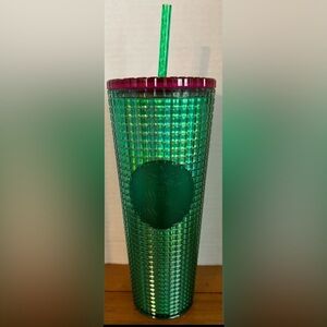 Starbucks Watermelon Grid Green Pink Lid 24 oz Cold Cup Venti Tumbler